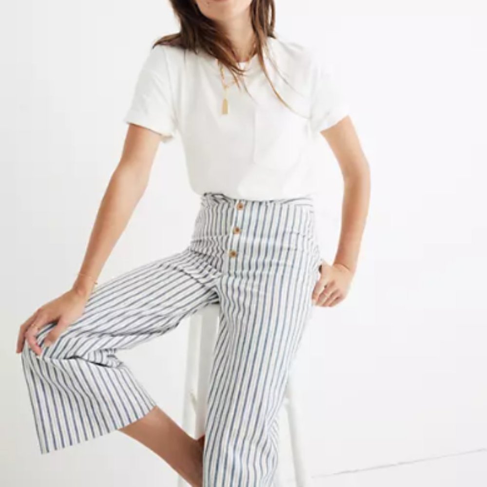 Madewell Emmett Wide-Leg Crop Pants in Stripe